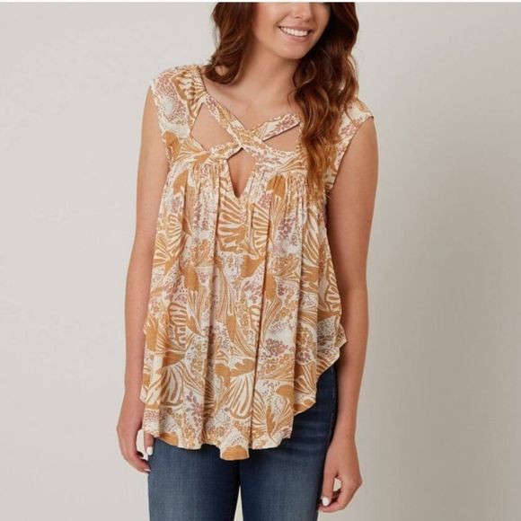 Free People Sugar Cane Yellow Blouse Cross Straps M - Picture 5 of 6